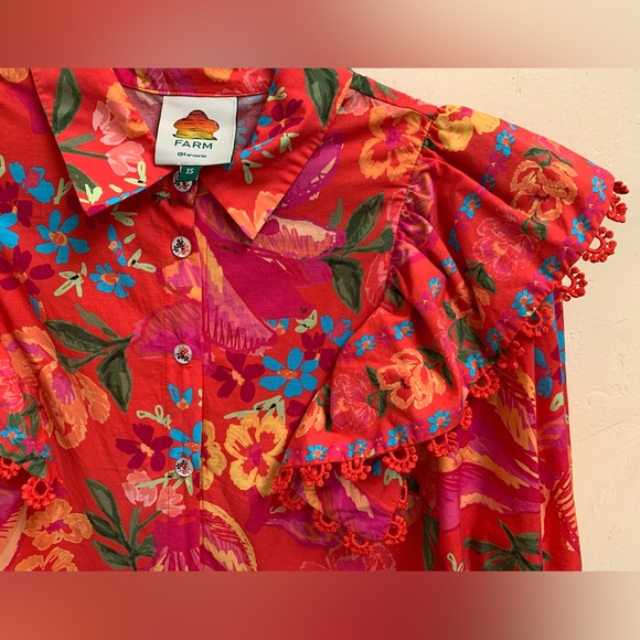 FARM RIO Red Spring Bananas Ruffle Shoulder Midi Dress - Picture 8 of 8